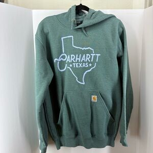 Carhartt Green Hoodie with Blue ""Carhartt Texas"" Design, Small - Loose Fit